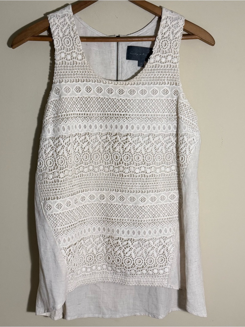 Sunday in Brooklyn Crochet Lace Tank in Ivory Cotton Linen